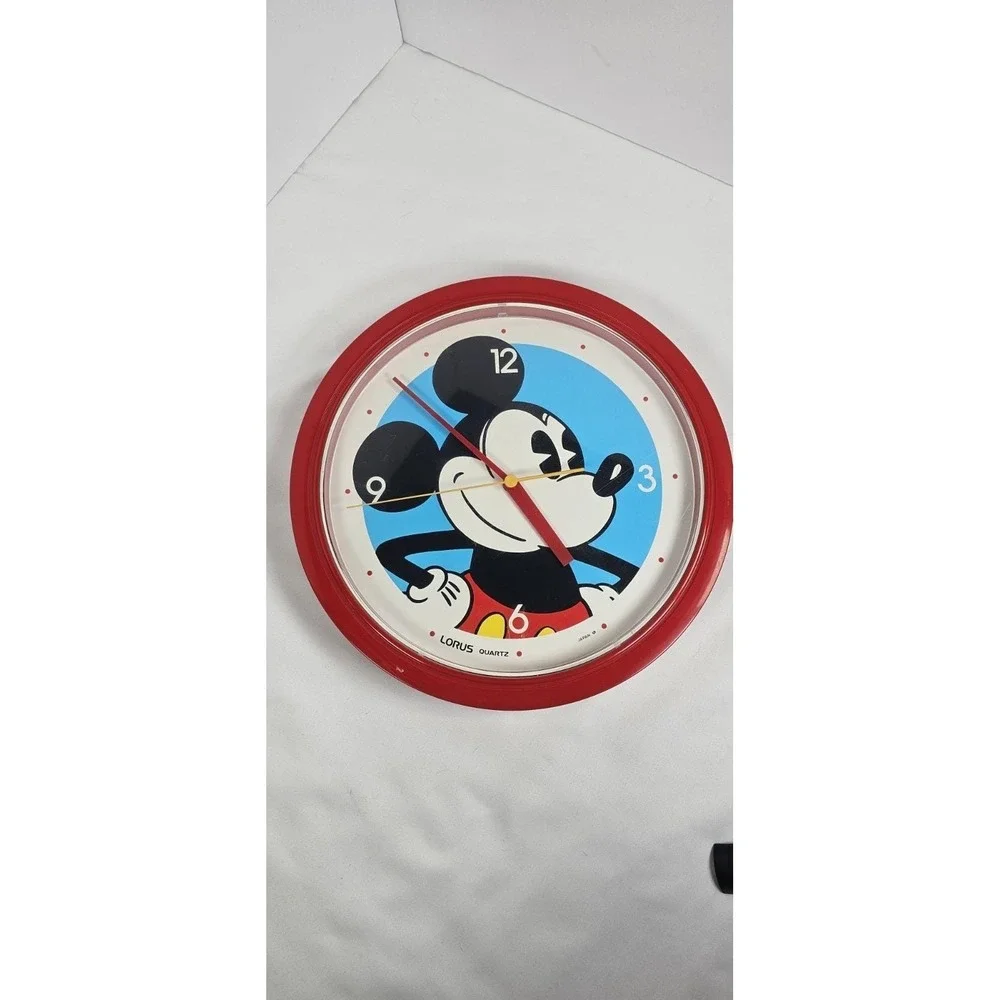Disney Mickey Mouse Lorus Quartz Wall Clock Red Frame Japan Tested & Works‎